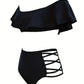 Ensemble Maillot de Bain Femme à Volants – Haut Épaules Dénudées & Culotte Taille Haute à Lanières
