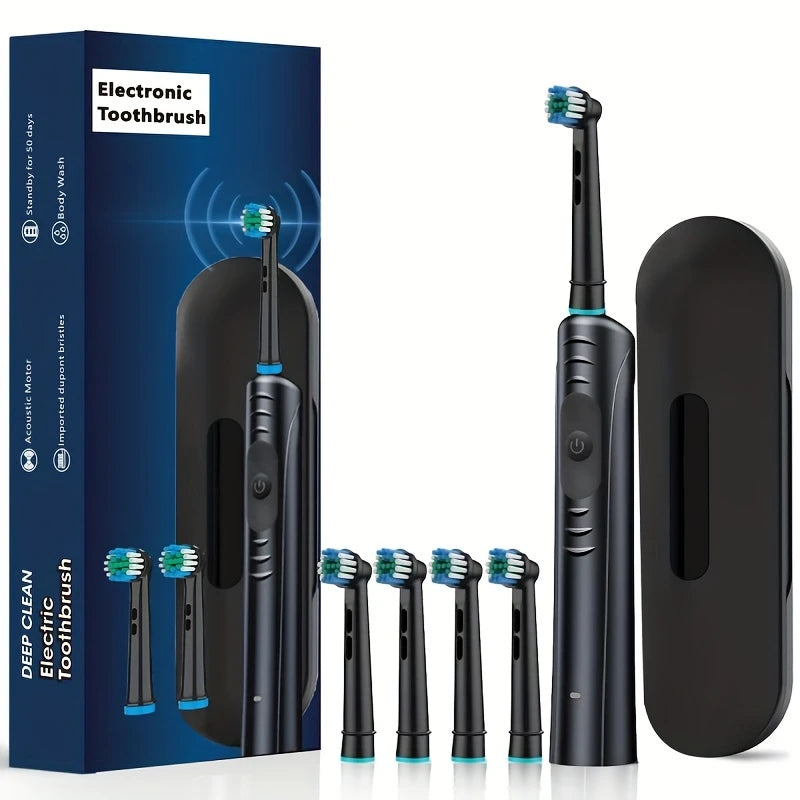 Brosse à Dents Électrique Rechargeable – Nettoyage Profond avec 4 Têtes Remplaçables et Étui de Voyage