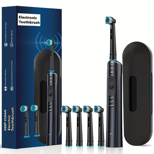 Brosse à Dents Électrique Rechargeable – Nettoyage Profond avec 4 Têtes Remplaçables et Étui de Voyage