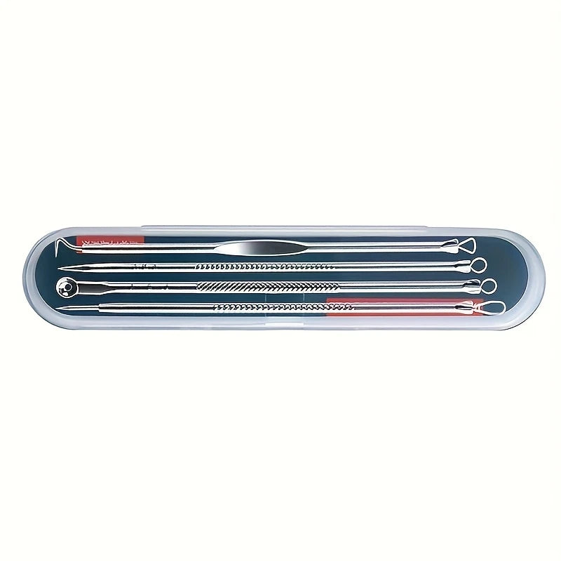 Kit Extracteur de Comédons Professionnel Inox – 4 Outils Anti-Acné pour Soins du Visage avec Boîte de Rangement