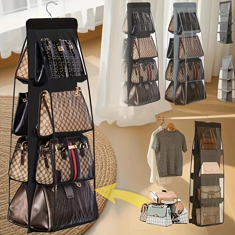 Organisateur Suspendu à Poches pour Sacs à Main – Rangement Vertical avec Housse Transparente, 8 Compartiments