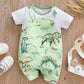 Body Bébé Salopette Dinosaure avec T-Shirt Blanc – Ensemble Été Confortable et Original