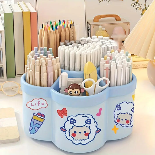 Organiseur de bureau rotatif pour enfants – Pot à crayons mignon avec motifs, idéal pour fournitures scolaire