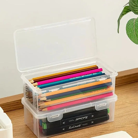 Boîte de rangement transparente pour crayons et marqueurs – Organiseur empilable pour fournitures scolaires et de bureau