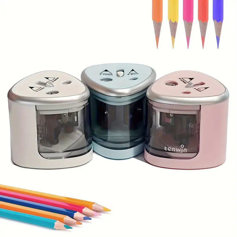 Taille-crayon électrique double entrée – Aiguisage rapide pour crayons standards et de couleur, idéal école et bureau