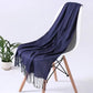 Châle femme en pashmina bleu marine – Écharpe élégante avec franges pour toutes saisons