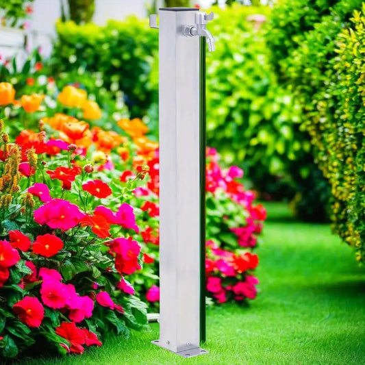 Borne de Jardin avec Robinet en Acier Inoxydable Colonne d’Arrosage Extérieure pour Jardin et Potager