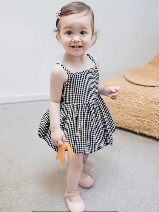 Robe Bébé Fille à Carreaux Vichy Noir et Blanc – Tenue Été Chic et Confortable
