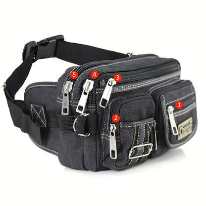 Sac banane homme multi-poches en toile – Pratique, robuste et parfait pour les voyages