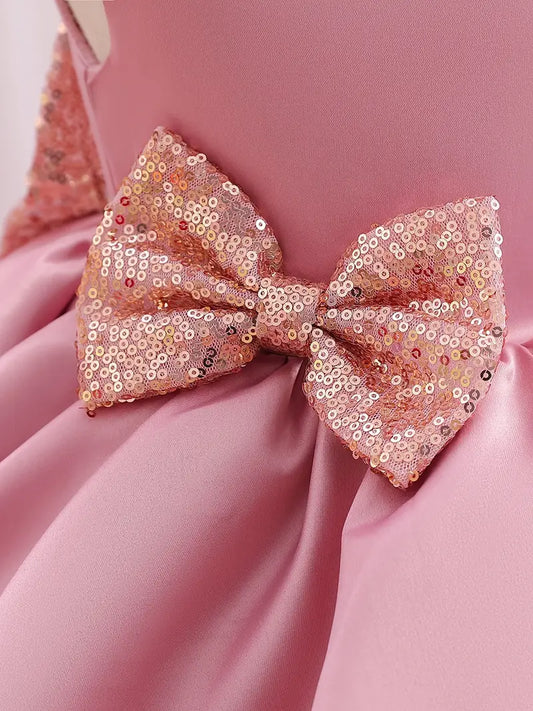 Robe Bébé Fille de Cérémonie Verte avec Nœud Pailleté – Tenue Élégante pour Fêtes et Mariage