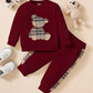 Ensemble fille 2 pièces bordeaux – Sweat à motif ourson et pantalon assorti