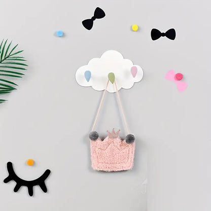 Patère murale nuage et étoiles pour chambre bébé – Porte-manteau décoratif bois pastel