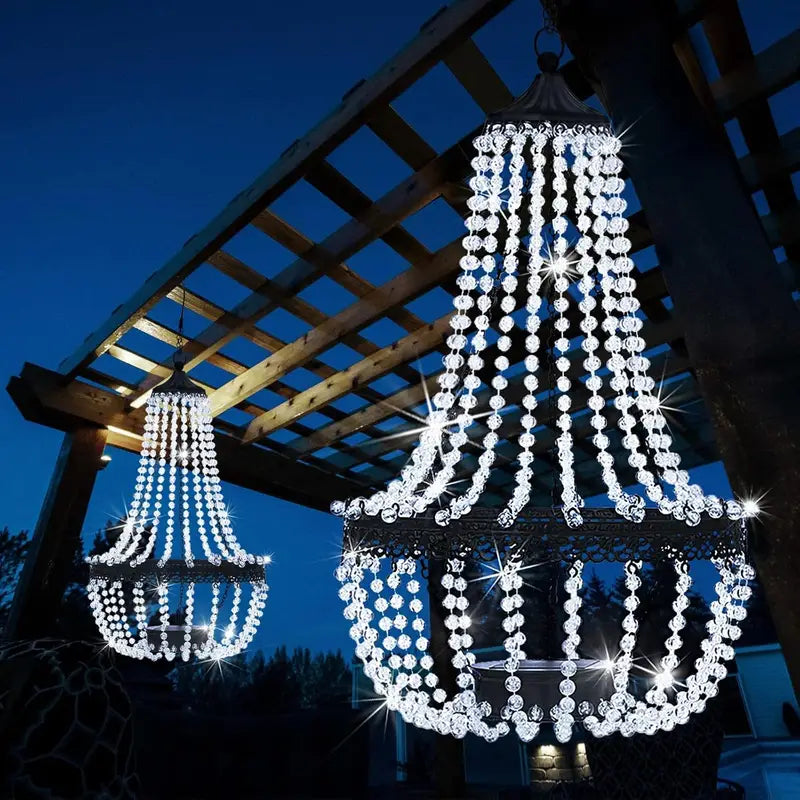 Lustre LED Extérieur Cristal – Suspension Décorative Étanche pour Soirées, Mariages et Fêtes de Jardin