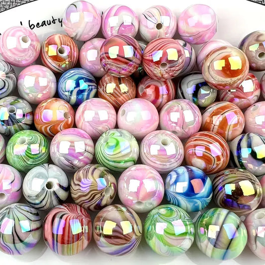 Perles Rondes Multicolores Effet Marbré – Perles Acryliques Brillantes pour Bijoux Fantaisie DIY