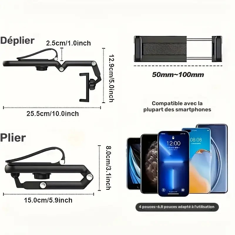 Support Téléphone Voiture Pare-Soleil – Rotation 360° Antidérapant pour GPS et Appels Mains Libres