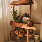 Chariot porte-fleurs en bois avec toit Décoration extérieure élégante