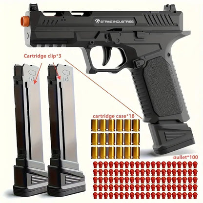 Pistolet Jouet Strike Réaliste – Réplique avec 3 Chargeurs, 18 Douilles et 100 Balles Souples