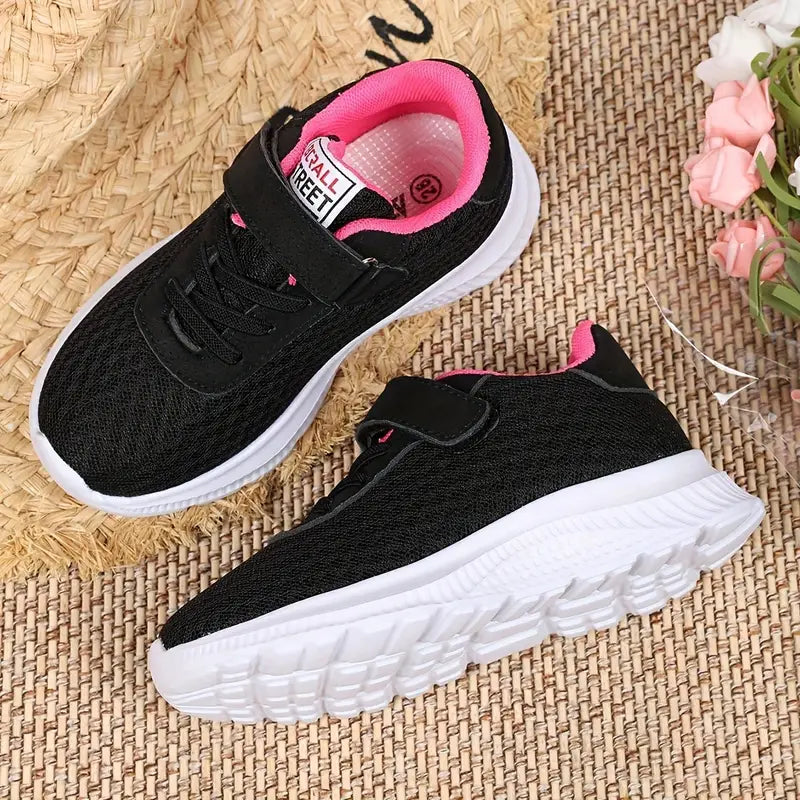 Baskets fille noires à scratch – Chaussures légères sans lacets confortables et respirantes