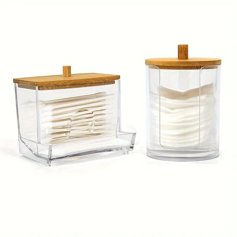 Bocaux de rangement salle de bain avec couvercle bambou – Organisateurs coton, cotons-tiges et accessoires