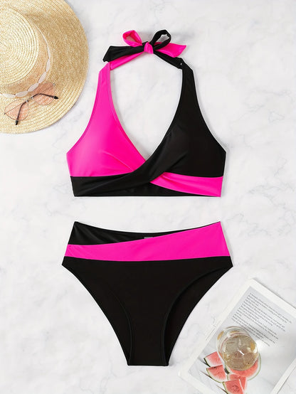 Bikini Femme Taille Haute 2 Pièces – Maillot de Bain Croisé à Nouer, Look Élégant et Confort Plage