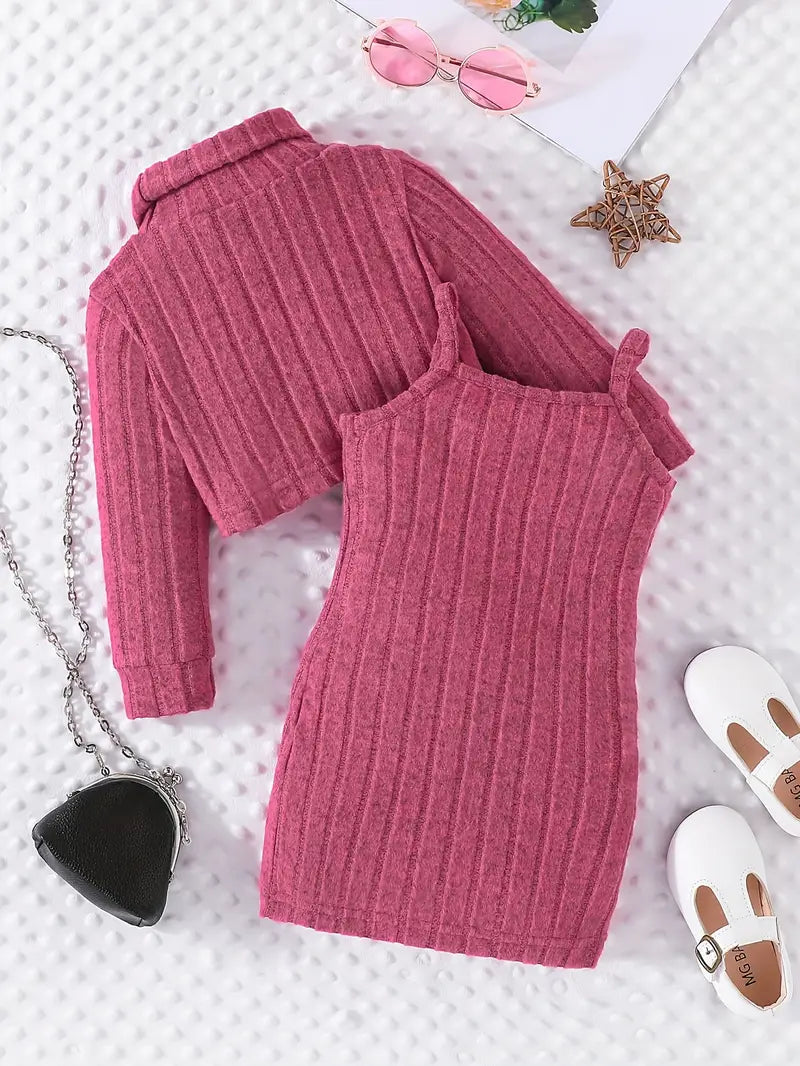 Haut bébé fille en tricot côtelé avec robe sans manches assortie – Tenue élégante automne/hiver