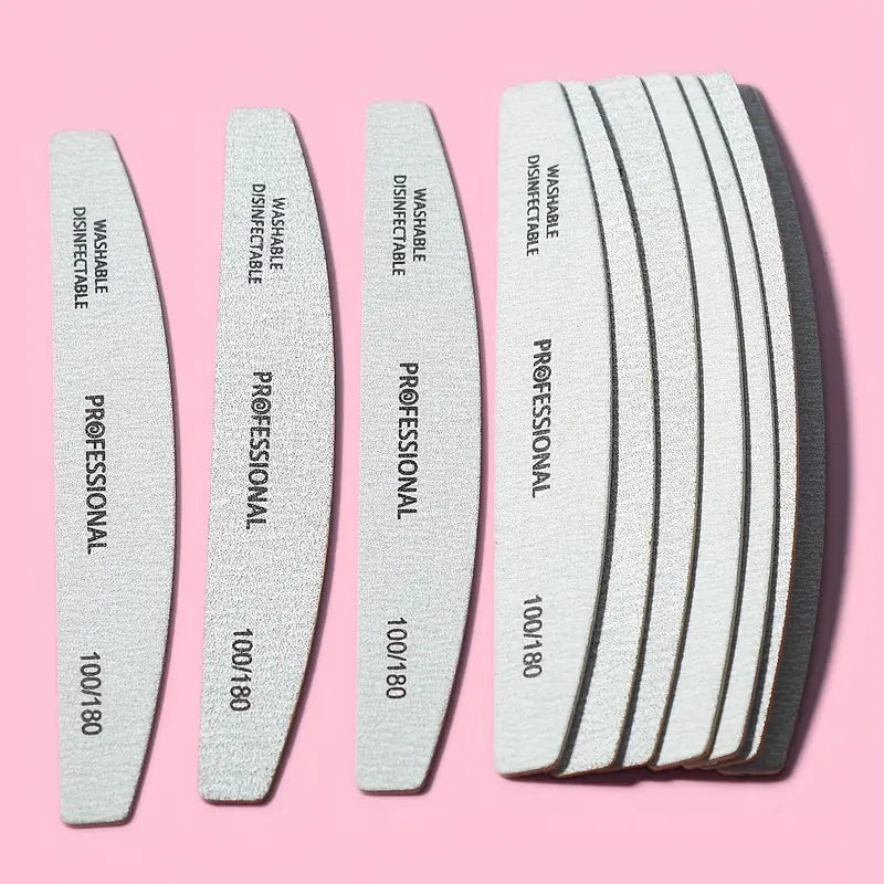 Limes à Ongles Professionnelles 100/180 – Lavables et Désinfectables pour Manucure et Gel UV