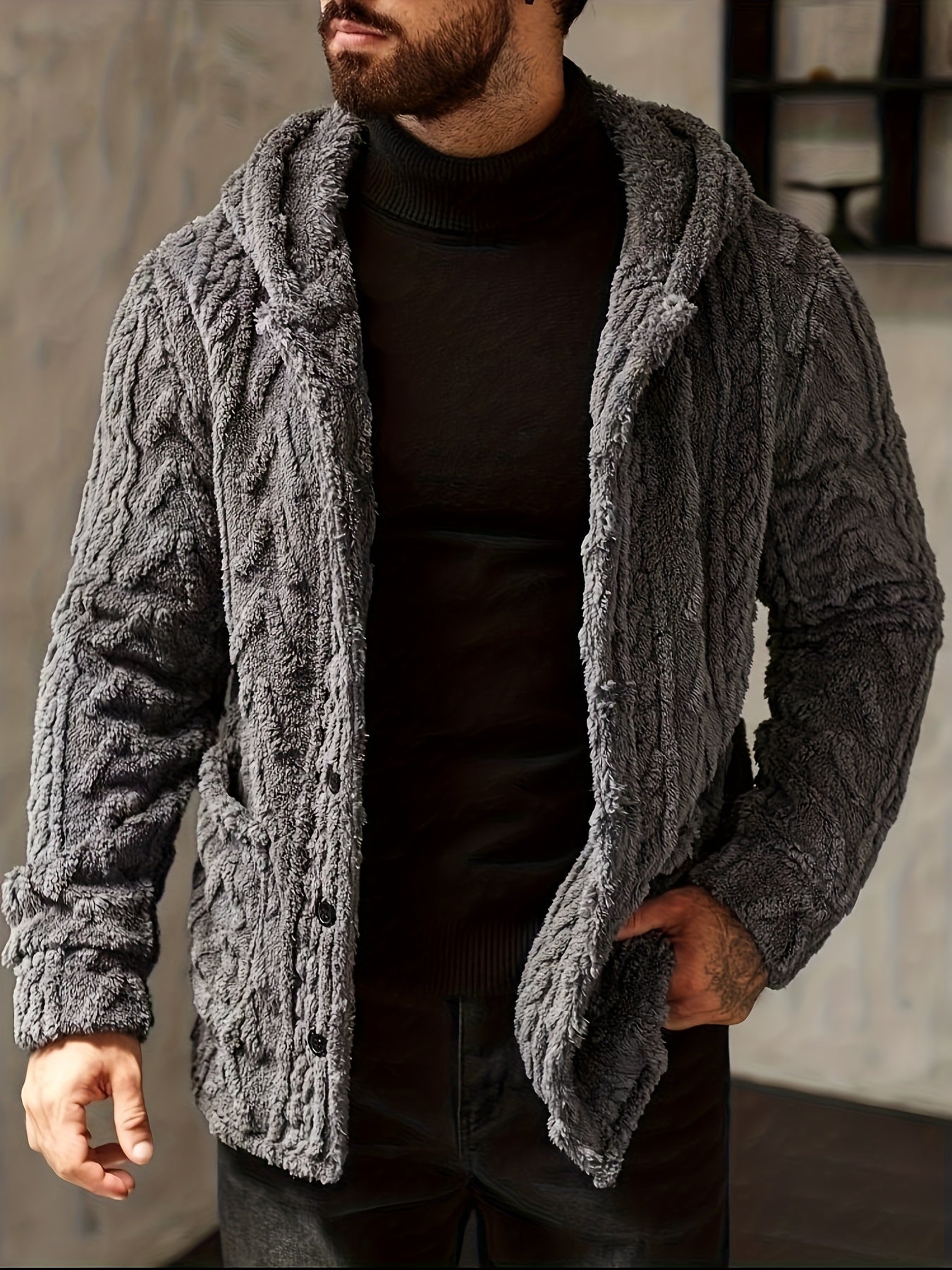 Veste à capuche décontractée de couleur unie pour homme grande taille