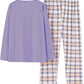 Pyjama Femme Long Confort Oversize – Haut Manches Longues & Pantalon à Carreaux, Ensemble Doux et Décontracté