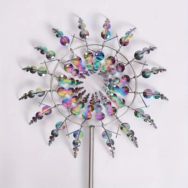 Sculpture de Jardin Éolienne Solaire Multicolore – Spinner Métallique Design avec Perles Lumineuses pour Décoration Extérieure