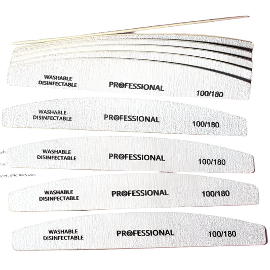 Limes à Ongles Professionnelles 100/180 – Lavables et Désinfectables pour Manucure et Gel UV