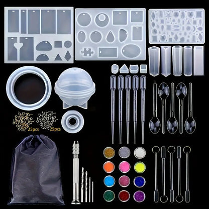 Kit Complet de Moulage Résine Époxy – Moules Silicone, Pigments et Accessoires DIY Bijoux et Créations Artisanales