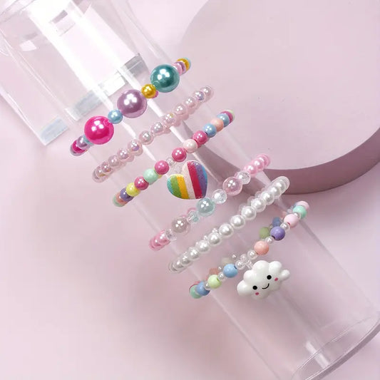 Lot de Bracelets Enfant Perles Colorées – Bijoux Fantaisie Arc-en-Ciel et Nuage