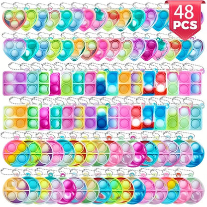 Lot de 48 Porte-clés Enfant Pop It – Jouets Antistress Sensoriels Colorés en Silicone