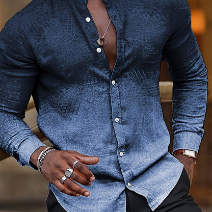 Chemise décontractée à manches longues dégradé, coloris Bleu