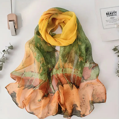 Écharpe femme en mousseline légère – Châle coloré jaune et vert pour printemps et été
