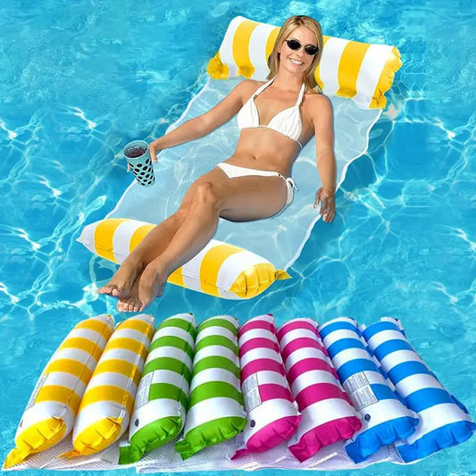 Matelas gonflable piscine avec appuie-tête – Transat flottant confortable multicolore