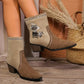 Bottes fille en daim marron avec broderie chat – Style western tendance et confortable