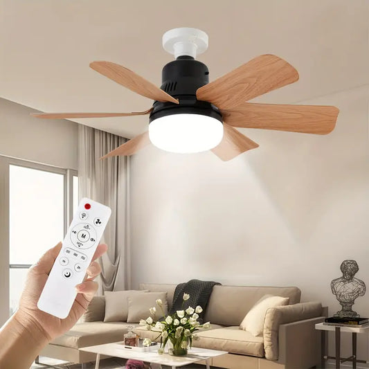 Ventilateur de Plafond avec Lampe LED et Télécommande – 3 Vitesses, Éclairage Réglable, Fixation Douille E27