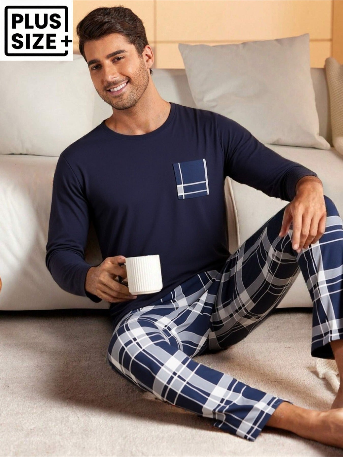 Ensemble pyjama 2 pièces grande taille pour homme automne/hiver