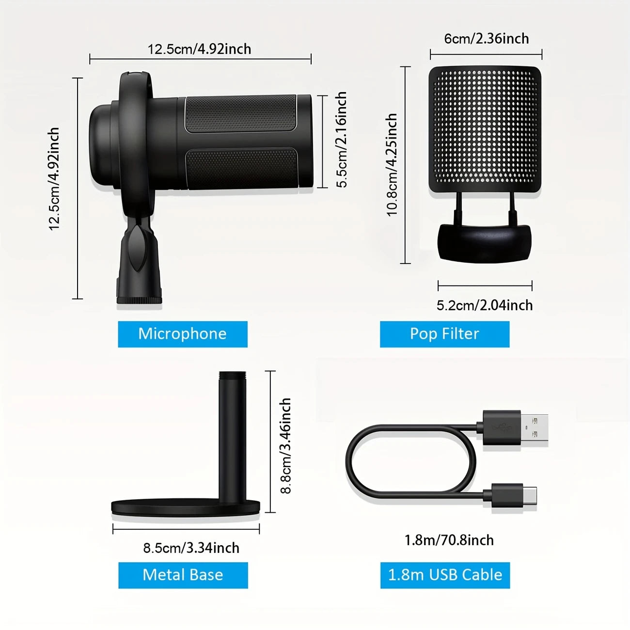 Microphone USB Professionnel avec Filtre Anti-Pop – Idéal Streaming, Chant, Podcasts & Gaming