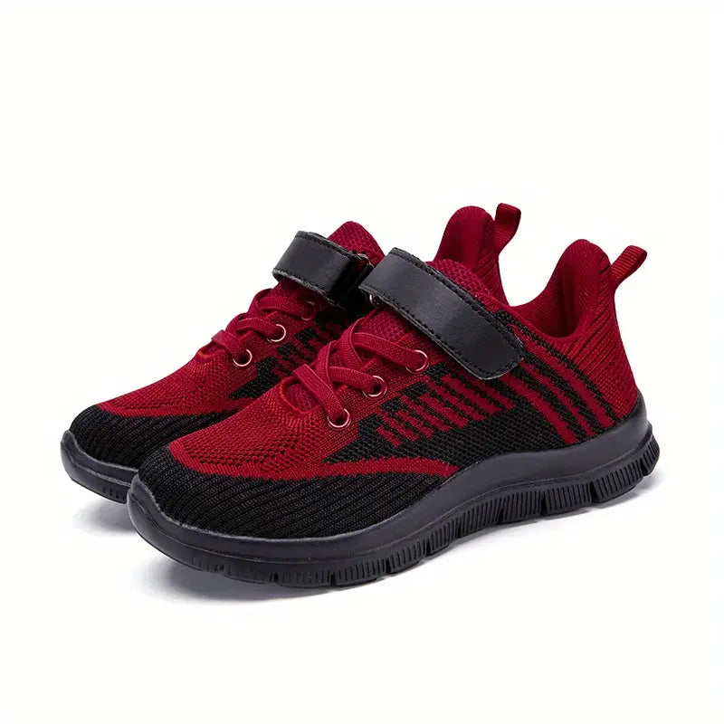 Baskets fille rouge et noir – Chaussures de sport légères en maille respirante avec semelle antidérapante