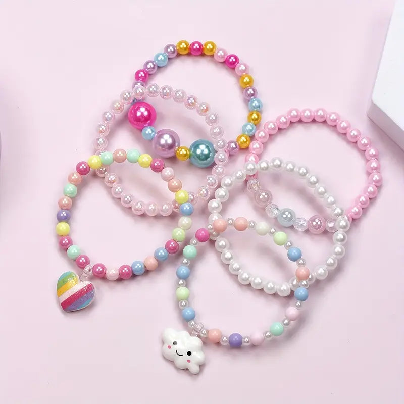 Lot de Bracelets Enfant Perles Colorées – Bijoux Fantaisie Arc-en-Ciel et Nuage