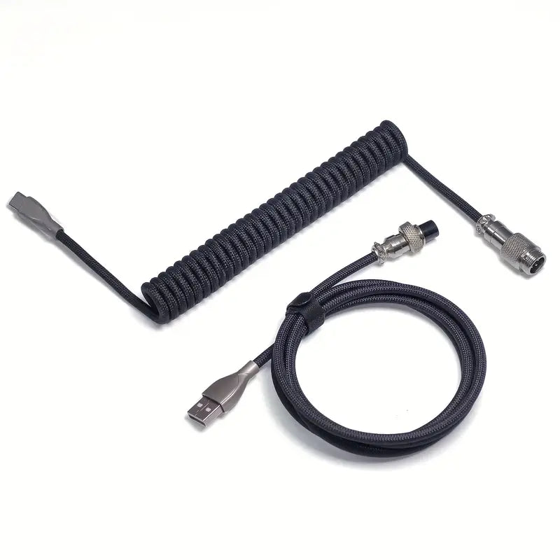 Câble USB-C Spirale Tressé Violet – Câble de Raccourci Détachable pour Clavier Mécanique et Accessoires PC