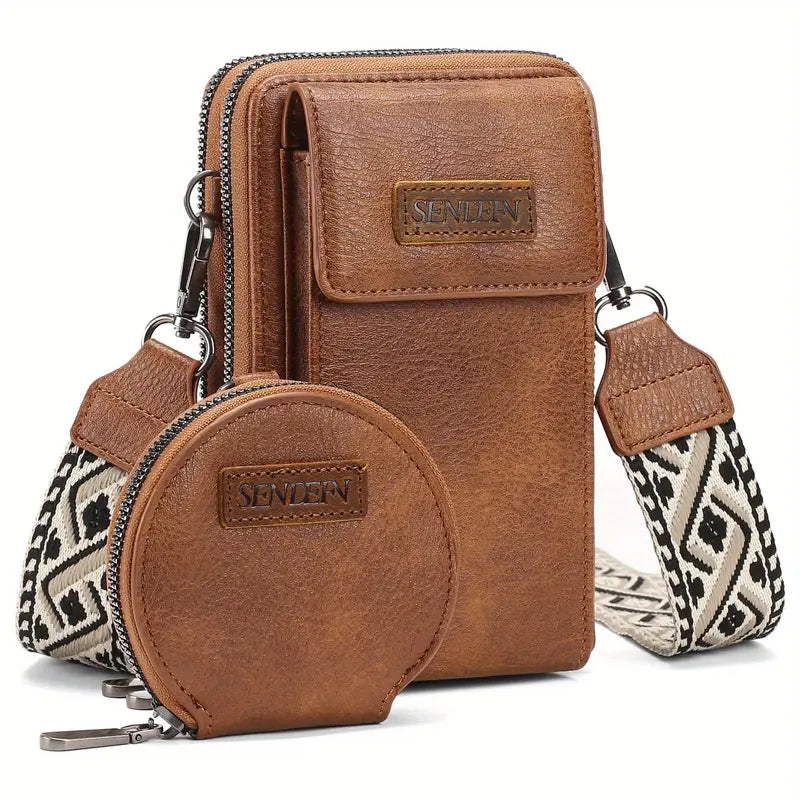 Portefeuille bandoulière femme en cuir – Multi-poches avec porte-monnaie assorti