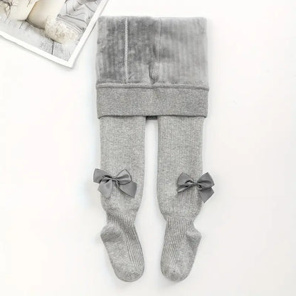 Collants Fille Côtelés avec Nœud, coloris Gris