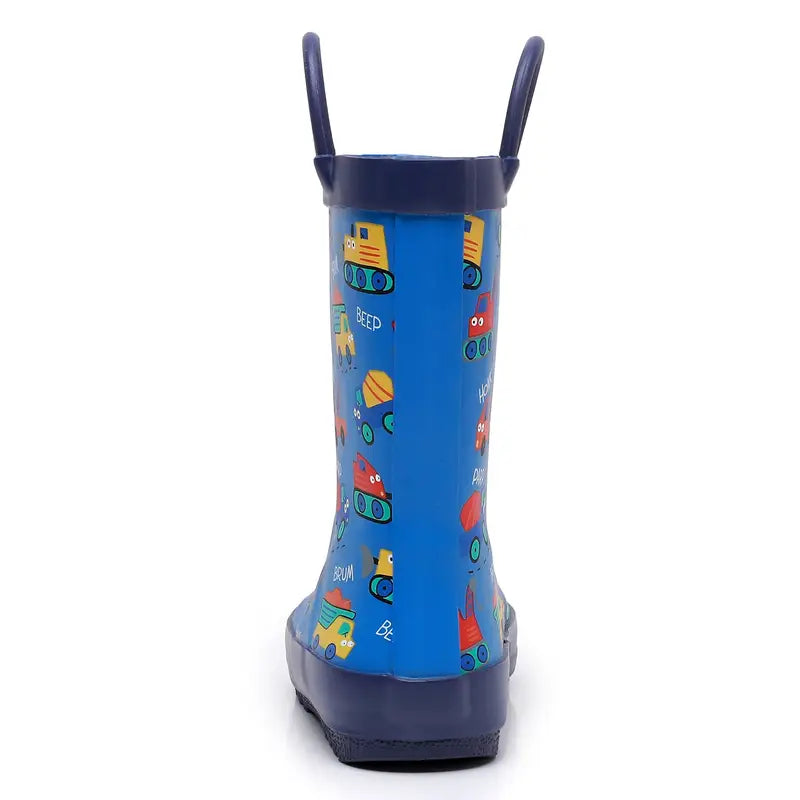 Bottes de pluie garçon noires à motifs dinosaures et espace – Bottes imperméables colorées avec poignées