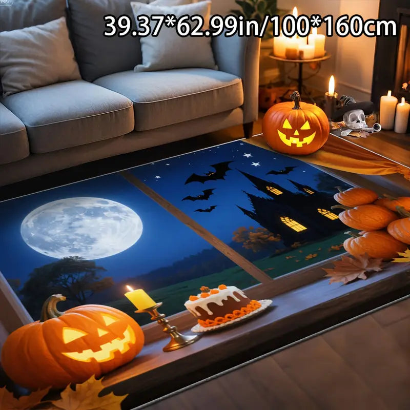 Tapis Halloween Géant – Citrouilles, Lune et Chauves-Souris pour Déco de Salon et Fête