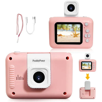 Appareil Photo Numérique pour Enfants PoddyPony – Caméra HD Rechargeable avec Écran et Objectif Amovible