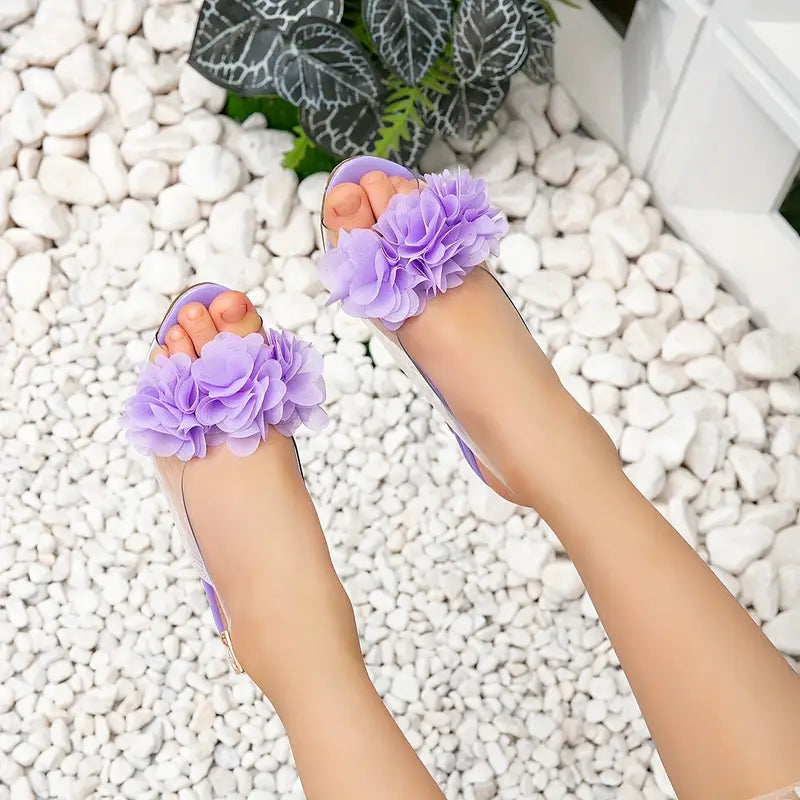Ballerines fille à talon bas lilas avec fleur – Chaussures élégantes pour cérémonie et fête
