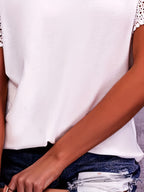 T-shirt Élégant Plus Size Col V en Dentelle Contrastée